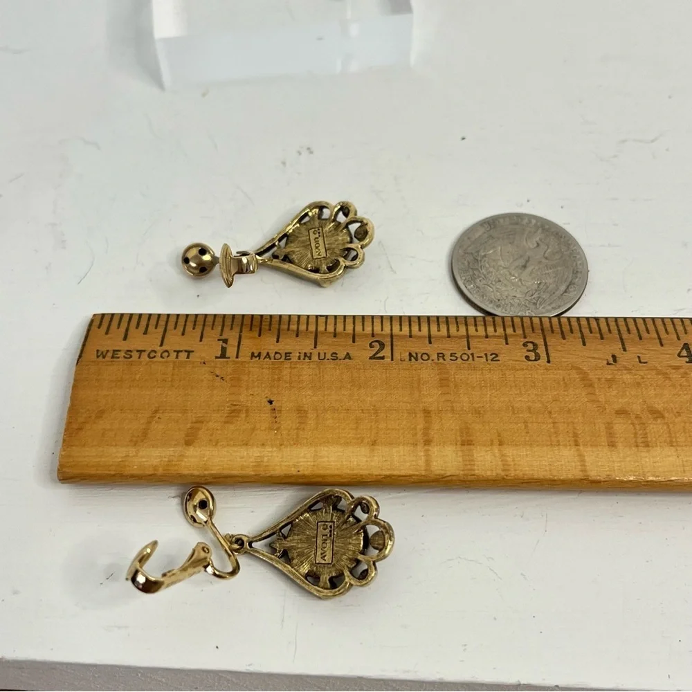Vintage Avon Gold, Pearl, and Green Stone Clip-On Dangling Earrings